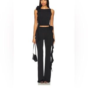 Black Pant & Cami Set with Flower